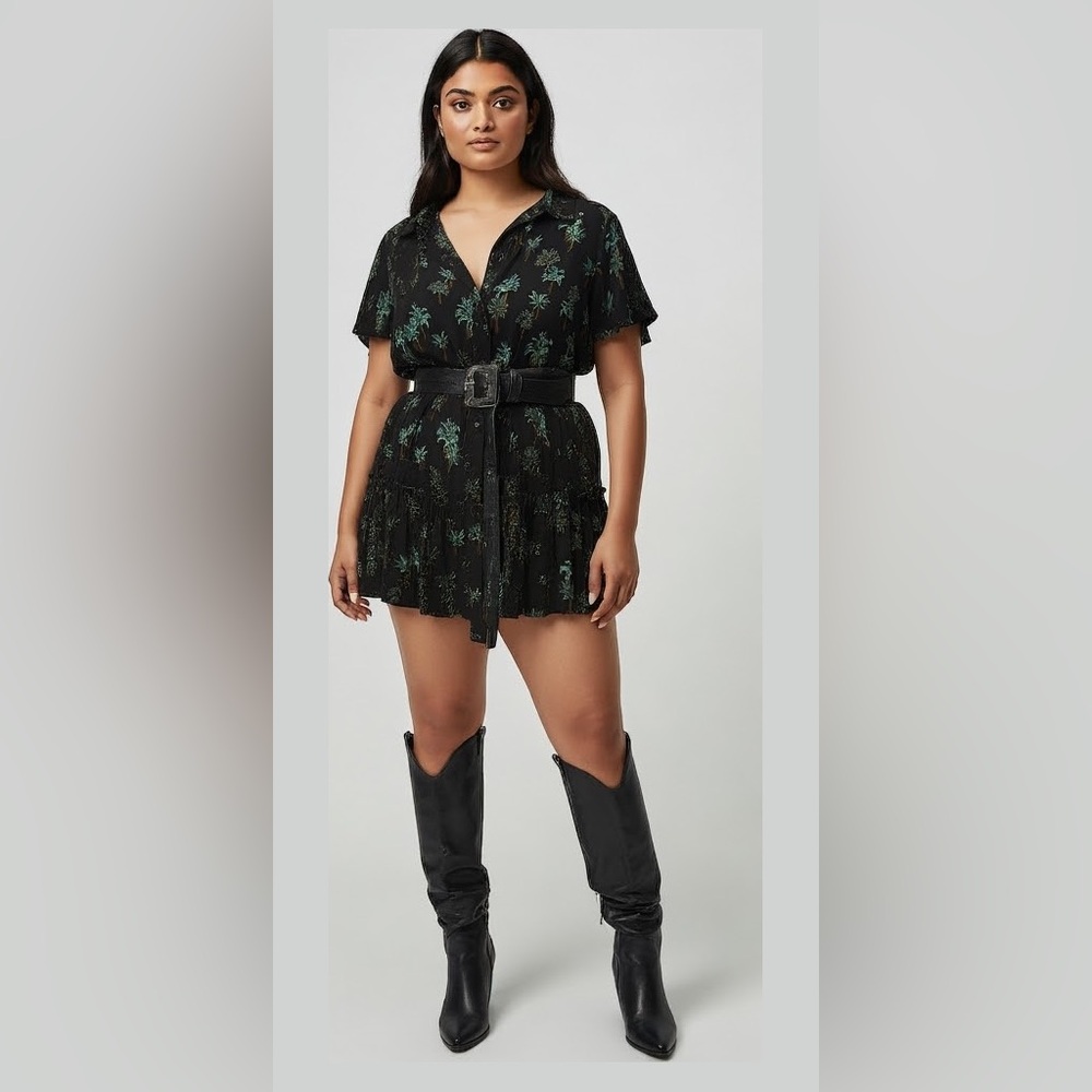 Forever 21 Black Shirt Dress Palm Trees Small NEW